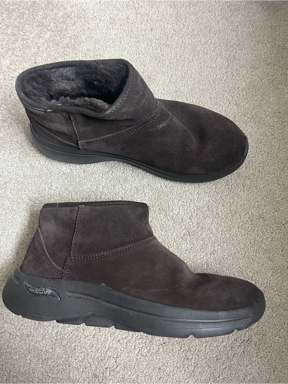 Skechers Arch Fit Women's Black Suede Short Ankle Boot with Plush Lining